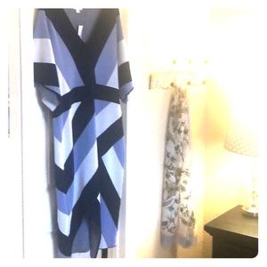 Blue color block mid length dress with from slit